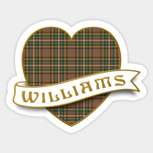 The. WILLIAMS Family Tartan Heart & Ribbon Retro-Style Insignia Design Sticker